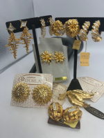 Vintage D&rsquo;Orlan Double Leaf brooch Rhinestone Earrings