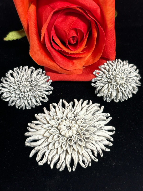 Vintage 50s Featherweight Bubbleite Featherlite<br/>Celluloid Floral Flower Brooch and Earrings Set