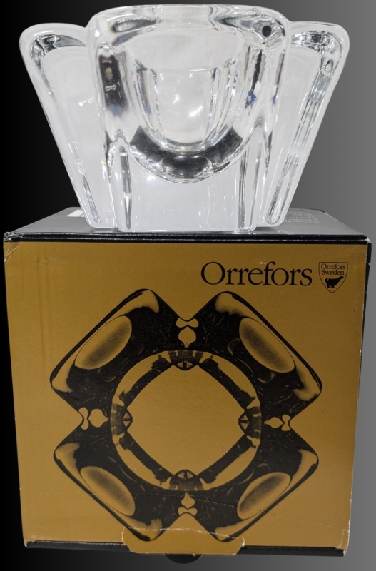 Vintage Orrefors Sweden Crystal Max Tealight Candle Holder Designer Anna Ehrner | 65086/62 Ljuslykta | 3.75" x 2.35" Tall