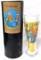 Signed Vintage 2001 RITZENHOFF Tim Davies Poseidon Beer Glass w Original Packaging | 3" Diameter x 9.15" Tall