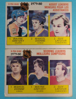 1980 - 81 O Pee Chee NHL Hockey #162 & 163 Wayne Gretzky Assist Leaders & Scoring Leaders Trading Cards