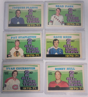 1971 - 72 O Pee Chee NHL Hockey #256 - #261 2nd All-Star Team Trading Card Set . Six (6) Trading Cards in Rop Loaders