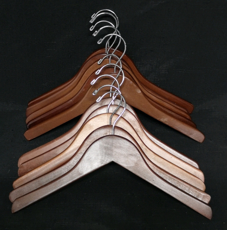 10 Wooden Hangers - 13" Long Mahogany Like