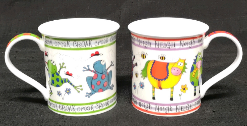 2 Like New Dunoon Party Animals Mugs - Horses & Frogs 3.5"