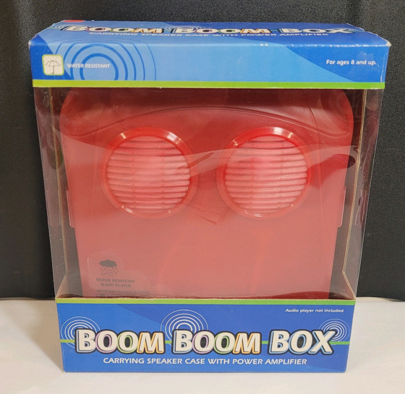 New - Boom Boom Box Carrying Speaker Case with Power Amplifier for Audio Player (CD/MD/MP3/PDA/Cassette/Radio) , Red . Sealed Box