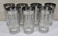 Kimiko Guardian Shield Barware Glasses with Silver Rim , Set of 7 . Measures 5.5" tall .