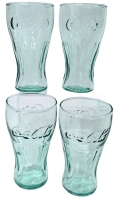 4 Small Vintage Green Glass Coke / Coca-Cola Drinking Glasses | 4.4" Tall Each