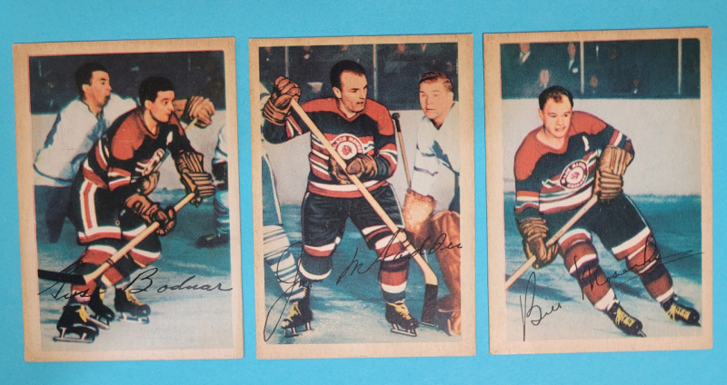 1953 - 54 Parkhurst NHL Hockey Chicago Blackhawks #75 August Bodnar , #77 Jim McFadden & #80 Bill Mosienko . See Photos for Condition