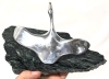 Gorgeous Vintage HOSELTON Aluminum Goose on Marble Slab Base Statue | 5" x 9.75" x 4" Tall - 6