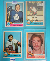 1974 - 75 O Pee Chee NHL Hockey Rookie Trading Card Lot . Borje Salming , Denis Potvin , Glen Resch & Bob Gainey . Four (4) Trading Cards