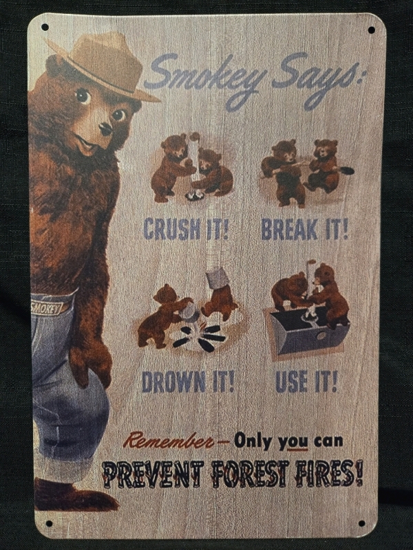 New | Smokey Forest Fire Prevention Metal Wall Sign ( 8" x 12" )