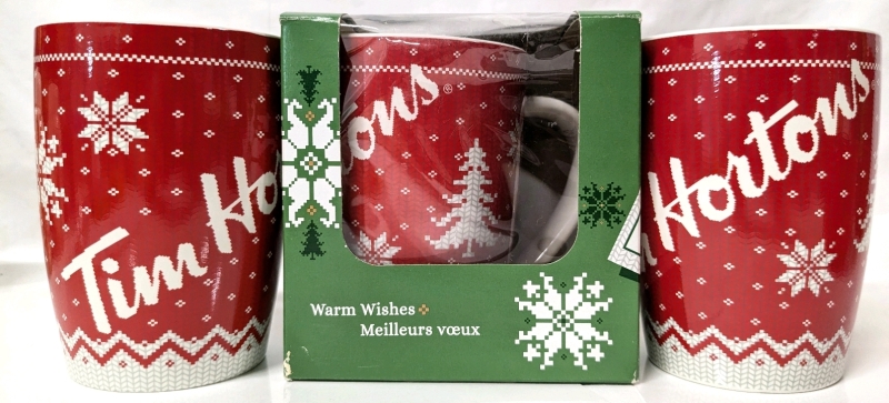 3 Tim Hortons 2015 Limited Edition #015 Holiday Sweater Ceramic Mugs | 3.4" Diameter x 4.6" Tall