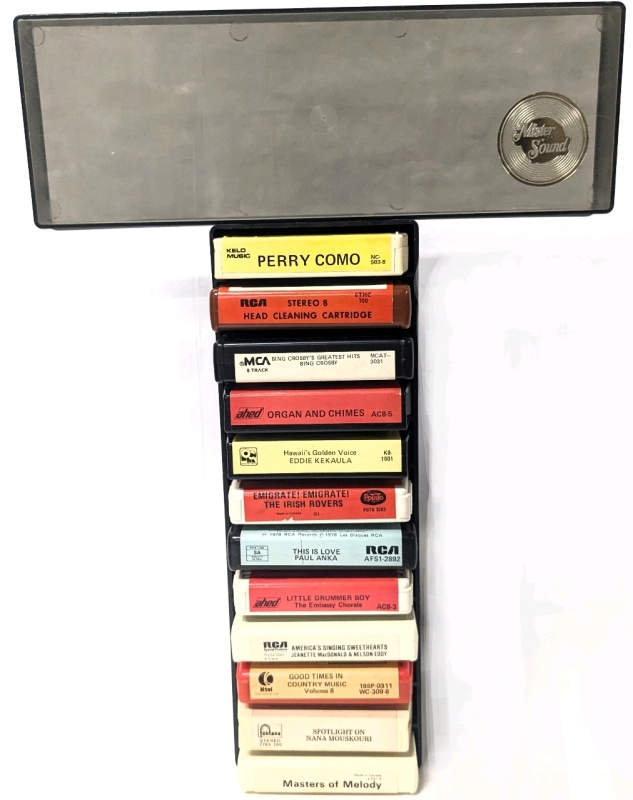 Vintage Master Sound Hartzell 8-Track Organizer & 12 8-Track Tapes | incl Perry Como, Bing Crosby, Paul Anka | Case 12.3" x 4.25" x 5.75" Tall