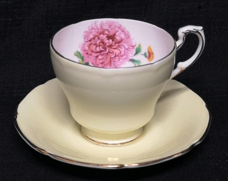 Vintage Paragon Teacup and Saucer Made in England Yellow and White Floral Pattern