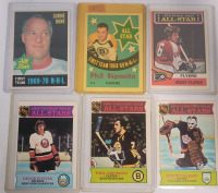 1970 - 75 O Pee Chee NHL Hockey All-Star Team Trading Cards , Six (6) Trading Cards . Gordie Howe , Phil Esposito , Bobby Clarke