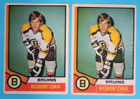 1974 - 75 O Pee Chee NHL Hockey #100 Bobby Orr Trading Cards , Two (2) Trading Cards . See Photos for Condition