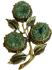 Vintage Jade Chip Antiqued Gold Finish LARGE 3 Flower Brooch 3" - 2