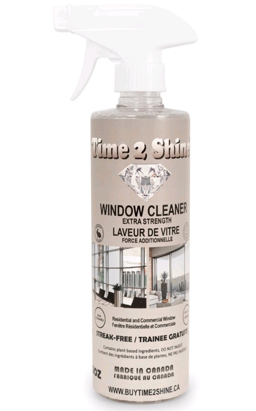 New 16oz Time2Shine Window Cleaner Extra Strength Streak Free - Made in Canada Retails for $14