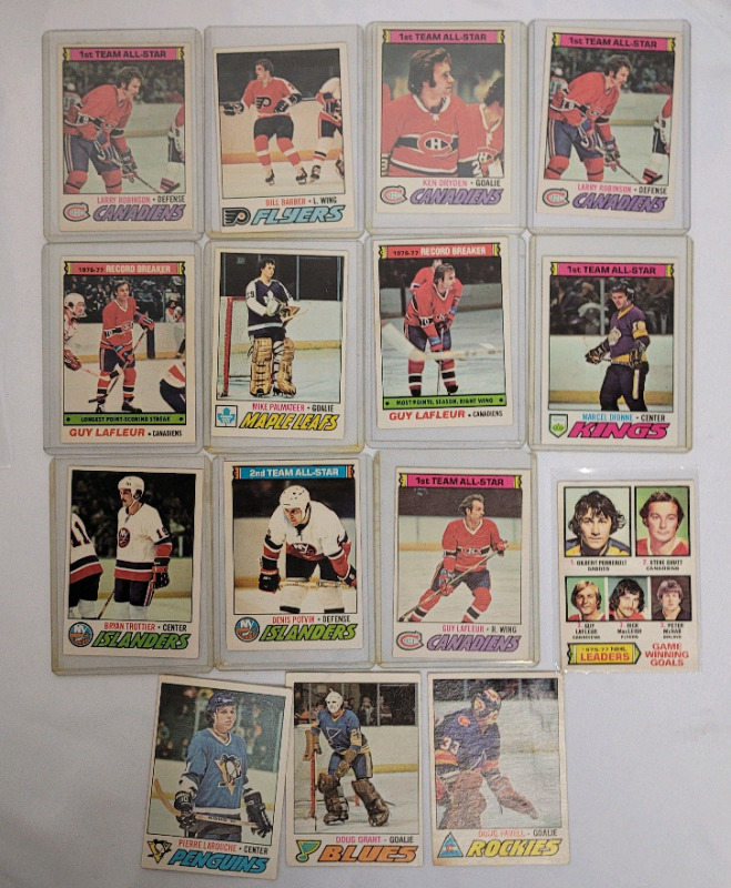 1977 - 78 O Pee Chee NHL Hockey Trading Card Singles , 15 Trading Cards .