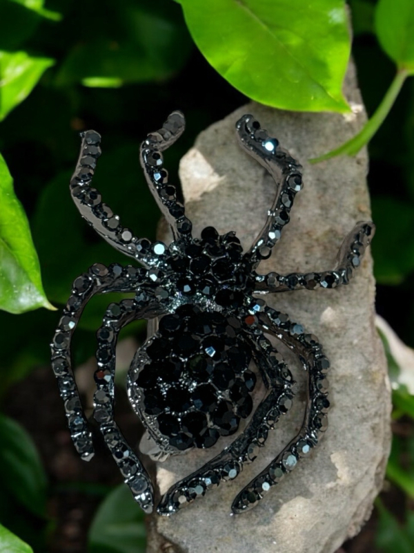 Amazing Black Rhinestone Spider Brooch