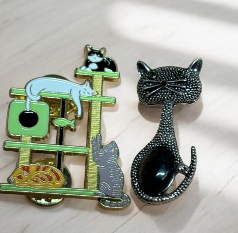 Unique Acrylic Cat Shelf Double Pin Textured Jelly Belly Regal Cat Brooch