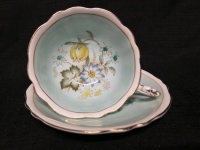 Vintage Double Warranted Paragon Hand Painted Mint Green Wildflower Cup & Saucer