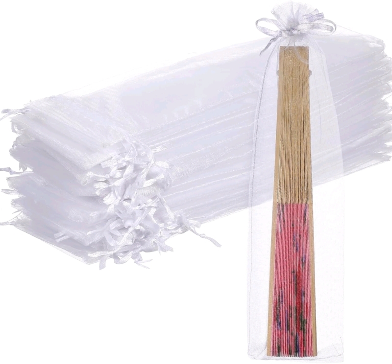 100 New Long Organza Gift Bags with Drawstring Ribbons | 2.25" x 10.5" Long