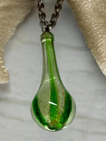 Murano Style Beautiful Elongated Teardrop Necklace with Vintage Chain