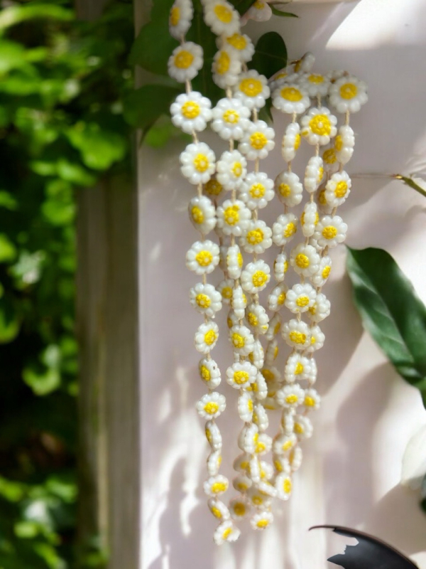 Vintage Millefiori Lampwork Bead Yellow White Flower Necklace&rsquo;