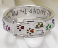 Vibrant Enamel Paw Print Collar Ring Size 8