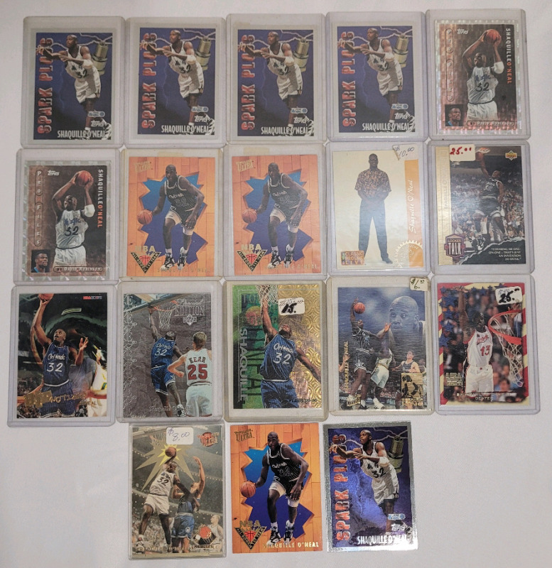 Shaquille O'Neal 1990s NBA Basketball Sub-Set Insert Trading Cards . 18 Trading Cards