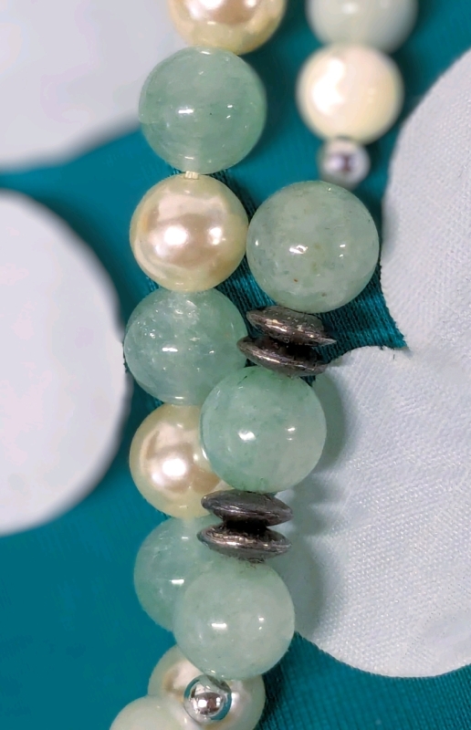 2 Vintage Pearl Necklaces | Pearl + Jadeite (18") & Mother of Pearl + Jadeite (Possible Chalcedony) (24")