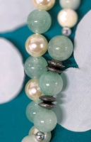 2 Vintage Pearl Necklaces | Pearl + Jadeite (18") & Mother of Pearl + Jadeite (Possible Chalcedony) (24")