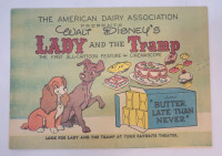 1955 American Dairy Association presents Walt Disney's Lady and the Tramp Mini Comic , Advertisement Giveaway for Lady and the Tramp Movie . Excellent Condition , measures 7"&times;5"
