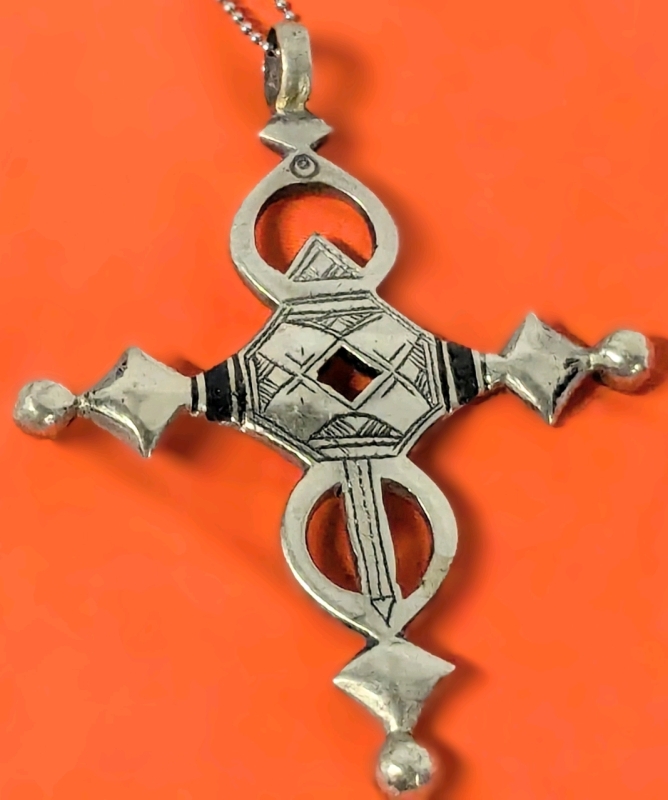 Large Vintage Tuareg Southern Cross (2.4" x 2.8" Long) on Signed TIFFANY & Co AG 925 Chain (18" Long)