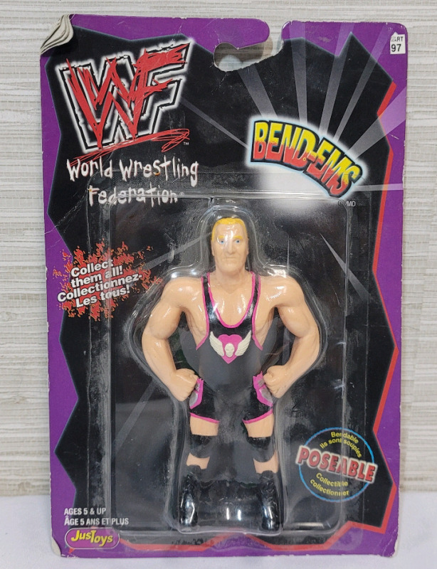 1998 WWF " Owen Hart " Wrestling Bend-Ems Canadian Edition . Bends to some corners