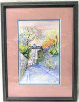 Bright & Colourful Vintage Signed Original Ink & Watercolor Painting "Paris" 1997 | 15.25" x 20.25" Framed & Matted