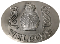 Large Heavy Brass Embossed "Welcome" Door Plate / Sign with Pineapple | 8.75" x 6.5"