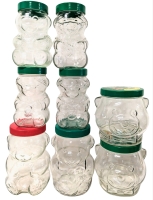 8 Vintage Kraft Glass Teddy Bear Peanut Butter Jars / Piggy Banks | 5.6" - 7.25" Tall