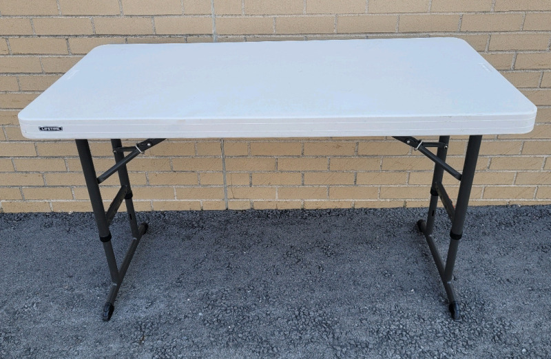 LifeTime 4ft×2ft Folding Table with Adjustable Height 24" - 34" Tall .