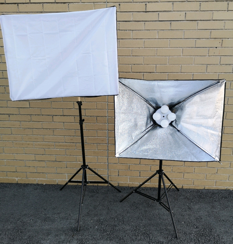 Photography Lights with Stands , Pair . Tested Working , Missing one cover