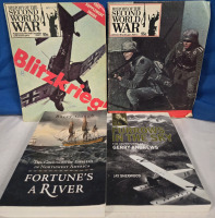 4 War Books/ Magazines | ( 2 ) History Of The Second World War Paper Magiznes, Blitzkrieg & The Germans Strike North | The Collision Of Empires In Northwest America: Fortune's A River | & Furrows In The Sky; The Adventures Of Gerry Andrew's | { All Paper