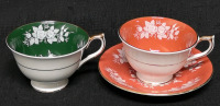 Vintage Aynsley Teacups and Saucer - Orange & Green