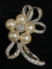 Statement Faux Pearl 3 Strand Rhinestone Necklace CZ Trinity Beautiful Brooch + CZ Ring - 5