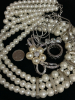 Statement Faux Pearl 3 Strand Rhinestone Necklace CZ Trinity Beautiful Brooch + CZ Ring - 6