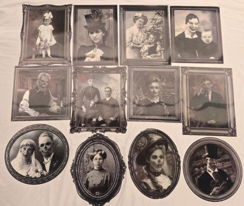 12 New | Plastic Halloween/ Horror Themed Table Placemats/ Wall Art | Mats Include Photograph Manipulation From Normal Pictures To Halloween Versions | Largest Placemat Measures 10" x 12.5"