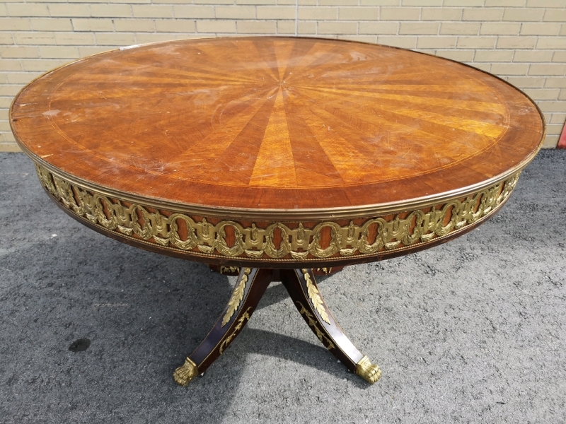 Vintage Wooden Round Dining Table - 47.25" Diameter & 31.5" Tall Metal Claw Feet