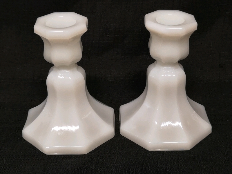 Vintage 4.75" Tall Pair of Milk Glass Candle Holders