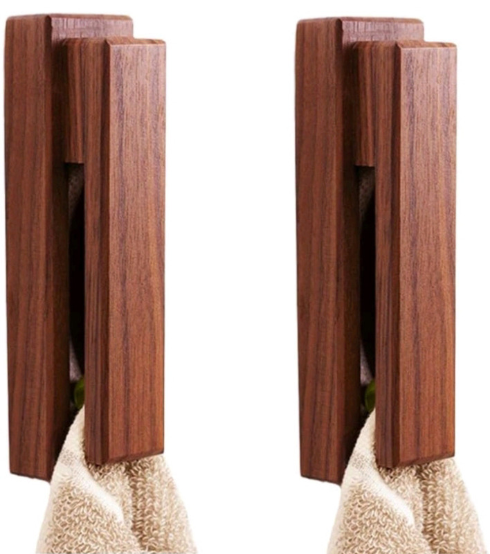 Set Of 2 New Boxed | Self Adhesive Wooden Walnut Towel Hooks/ Holder | Measures 5¼"