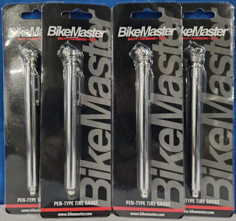 4 New Sealed | Bike Master Quality, Performance Chrome-Plated Brass Body Pen Type Tire Guage | Graduated 0-20 PSI in ½ Lbs Increments